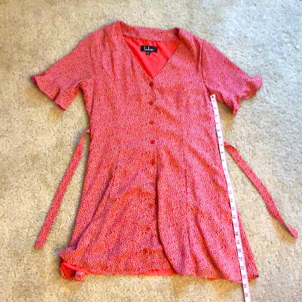 Lulu’s women’s S floral Button up dress, waist ties up, short sleeves